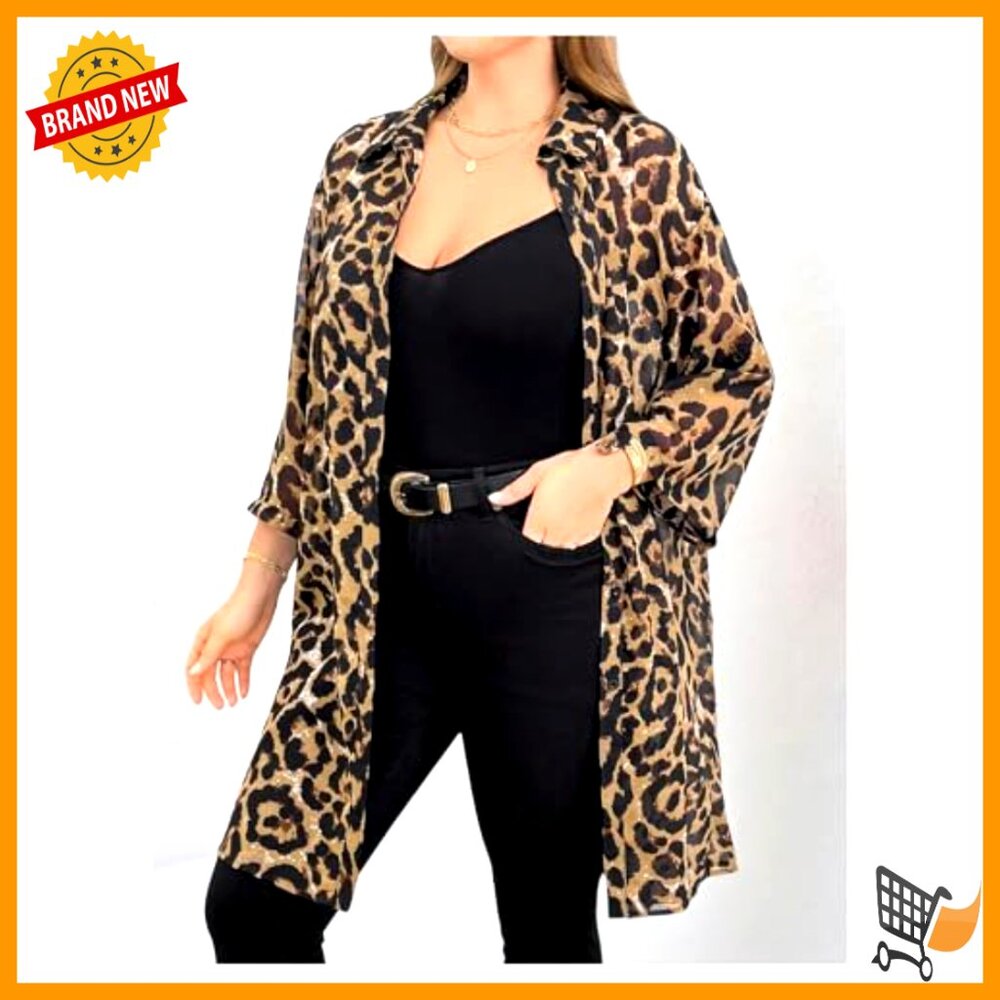 Plus Size Leopard Print Button Down Blouse 3/4 Sl… - image 4